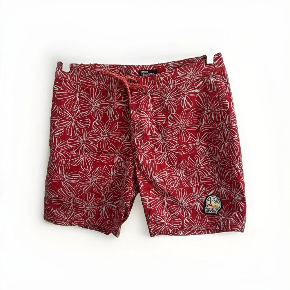 Reyn Spooner 32 Retro Swim Trunks Men Red Floral All Over Print 8